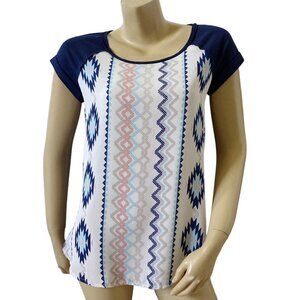 MAURICES Womens Size Small Short Sleeve Back Button Up Boho Tribal Print Shirt